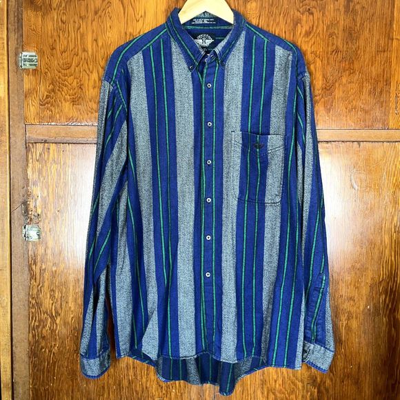Dockers Men's XL 100% Cotton Blue Green Striped Longsleeve Cowboy Western Button - Picture 1 of 6